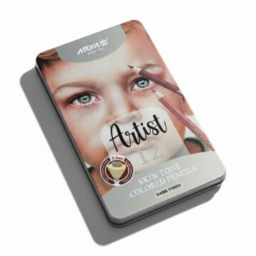 Arya Artist Profesyonel Kuru Boya Kalem Seti 12li Koyu Ten Rengi Metal Kutu