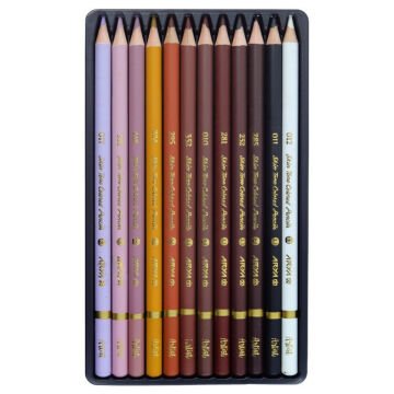 Arya Artist Profesyonel Kuru Boya Kalem Seti 12li Koyu Ten Rengi Metal Kutu