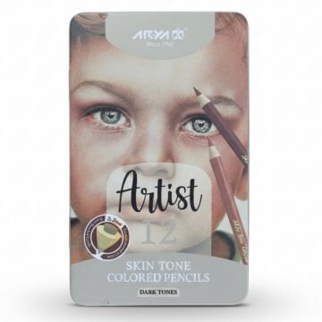 Arya Artist Profesyonel Kuru Boya Kalem Seti 12li Koyu Ten Rengi Koyu Metal Kutu