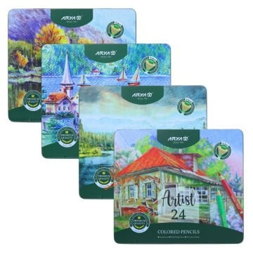Arya Artist Profesyonel Kuru Boya Kalem Seti 24lü Metal Kutu