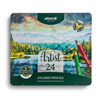 Arya Artist Profesyonel Kuru Boya Kalem Seti 24lü Metal Kutu