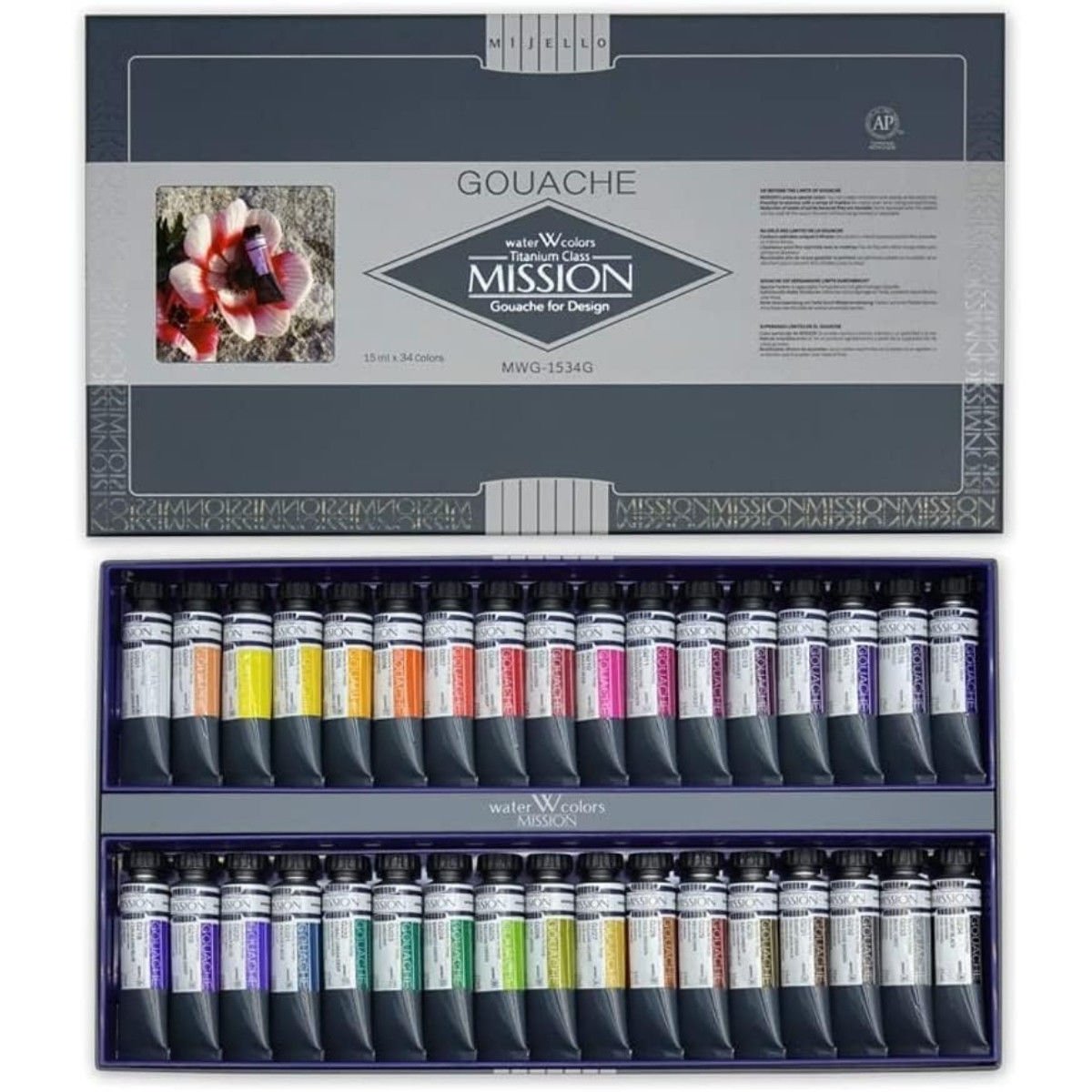 Mijello Mission Titanium Class Guaj Boya Tüp 15ml x 34 Renk Set MWG-1534G