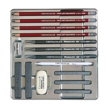 Cretacolor Silver Box Premium Eskiz Seti Metal Kutu 15 Parça 40018