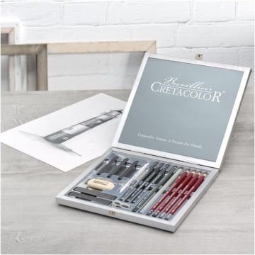 Cretacolor Silver Box Premium Eskiz Seti Ahşap Kutu 17 Parça 40017