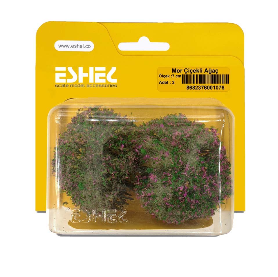 Eshel Maket Mor Çiçekli Ağaç 7cm 2li