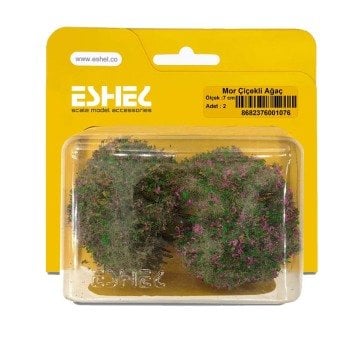 Eshel Maket Mor Çiçekli Ağaç 7cm 2li