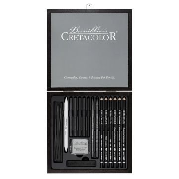 Cretacolor Black Box Premium Karakalem Çizim Seti Ahşap Kutu 20 Parça 46040