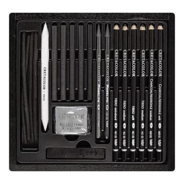 Cretacolor Black Box Premium Karakalem Çizim Seti Ahşap Kutu 20 Parça 46040