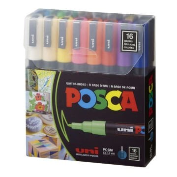 Uni Posca Su Bazlı Marker Seti PC-3M 0.9-1,3mm 16lı
