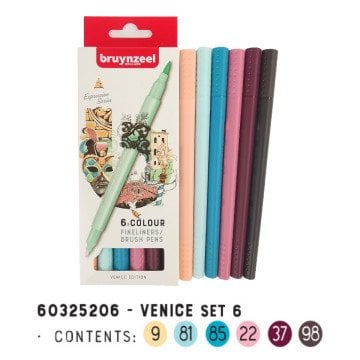 Bruynzeel Çift Taraflı Fırça Uçlu Kalem Seti 6lı - Venice