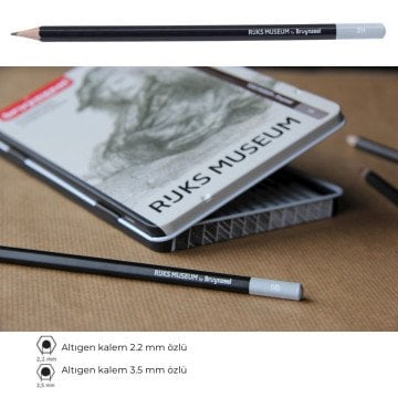 Bruynzeel Rijks Museum Graphite Dereceli Karakalem Seti 12li Rembrandt Metal Kutu