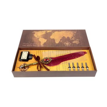 Art Elegant Dolma Ve Kaligrafi Divit Kalem Seti 7 Parça World Map Serisi Kırmızı