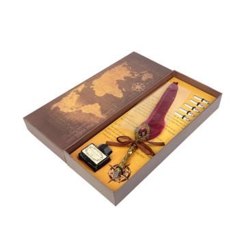 Art Elegant Dolma Ve Kaligrafi Divit Kalem Seti 7 Parça World Map Serisi Kırmızı
