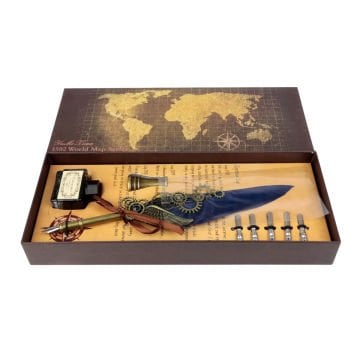 Art Elegant Dolma Ve Kaligrafi Divit Kalem Seti 8 Parça World Map Serisi Mavi