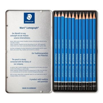 Staedtler Mars Lumograph 100 Derecel Eskiz Kalem Seti 12li Metal Kutu