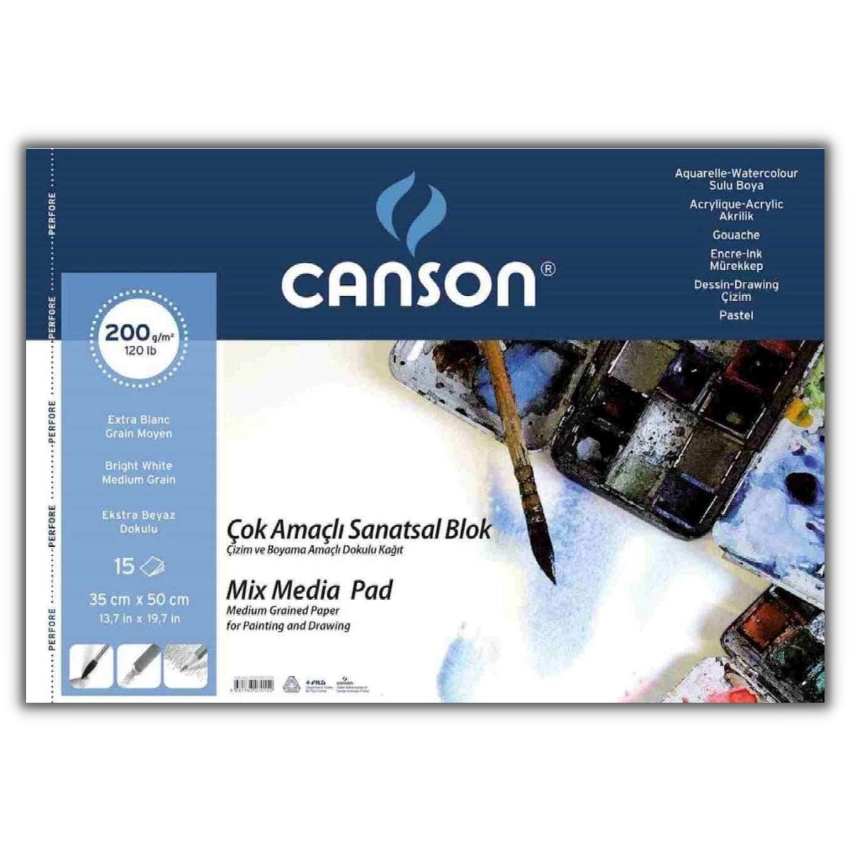 Canson Mix Media Pad Çok Amaçlı Resim Defteri 200gr 35x50cm 15yp