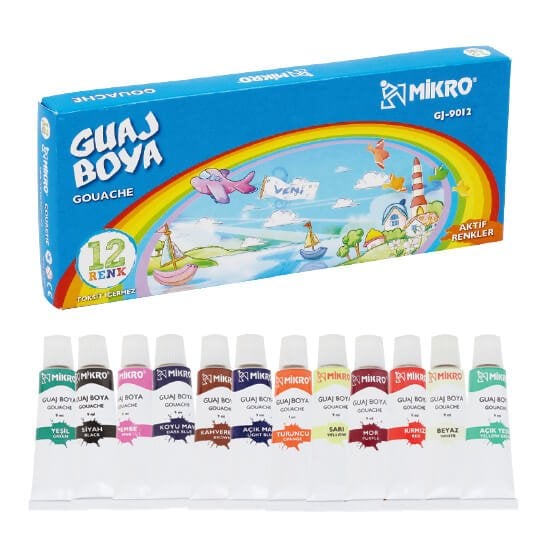 Mikro Guaj Boya 9ml 12 Renk Set Aktif Renkler