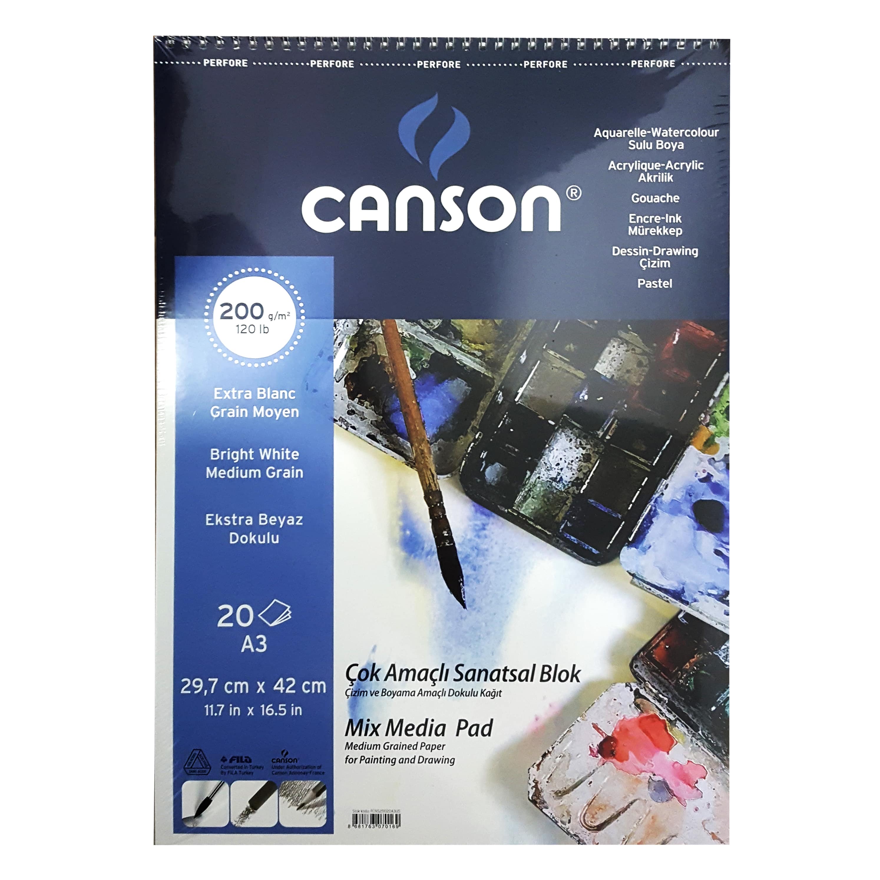 Canson Mix Media Pad Çok Amaçlı Resim Defteri A3 200gr 20yp