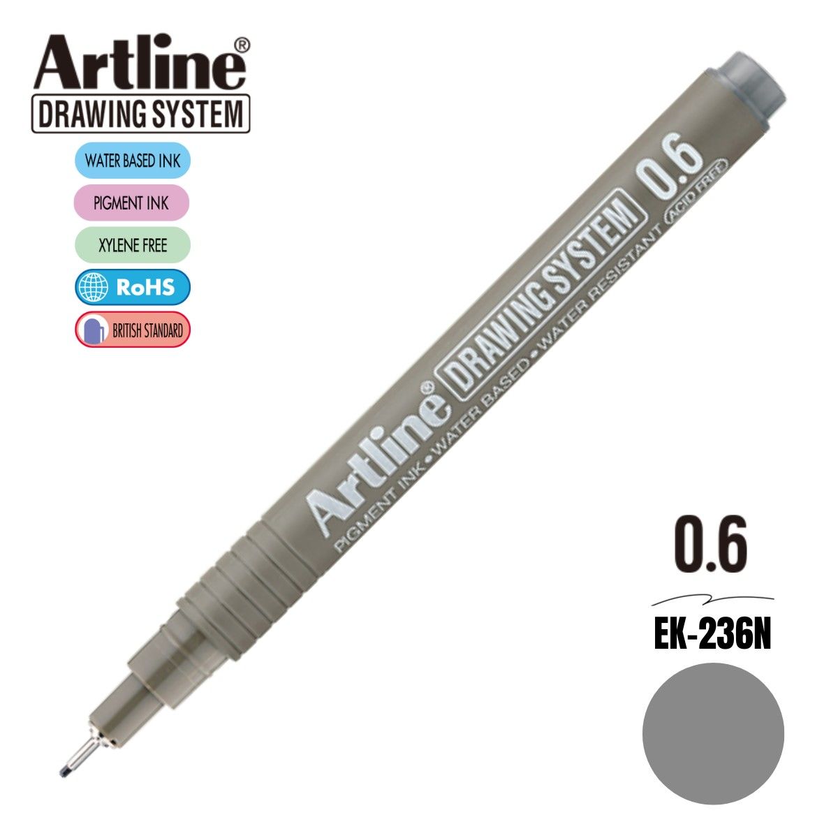 Artline Drawing System Teknik Çizim Kalemi 0.6 Gri