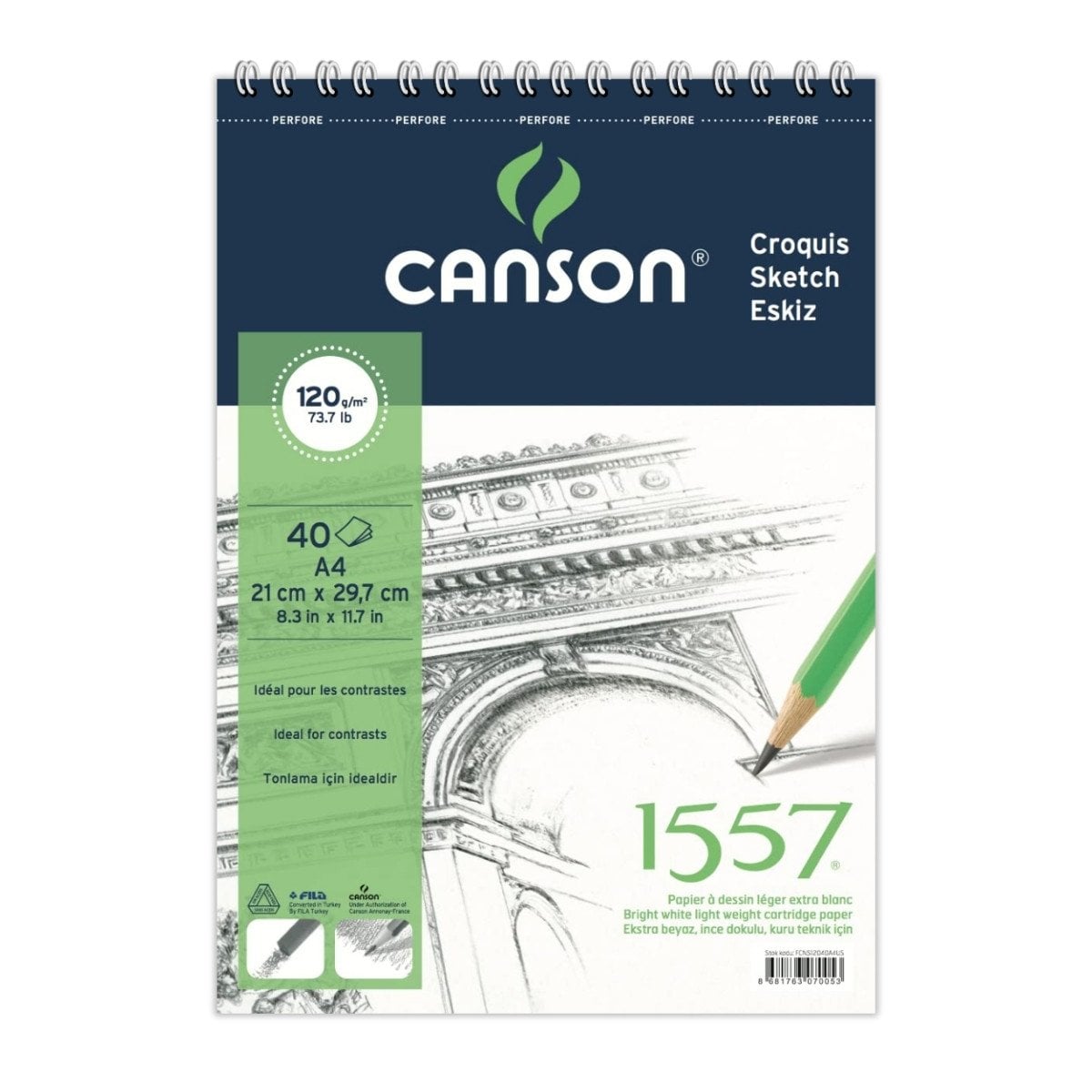 Canson 1557 Eskiz Çizim Defteri A4 120gr 40yp Spiralli