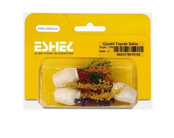 Eshel Maket Çiçekli Toprak Saksı 1/50 3lü