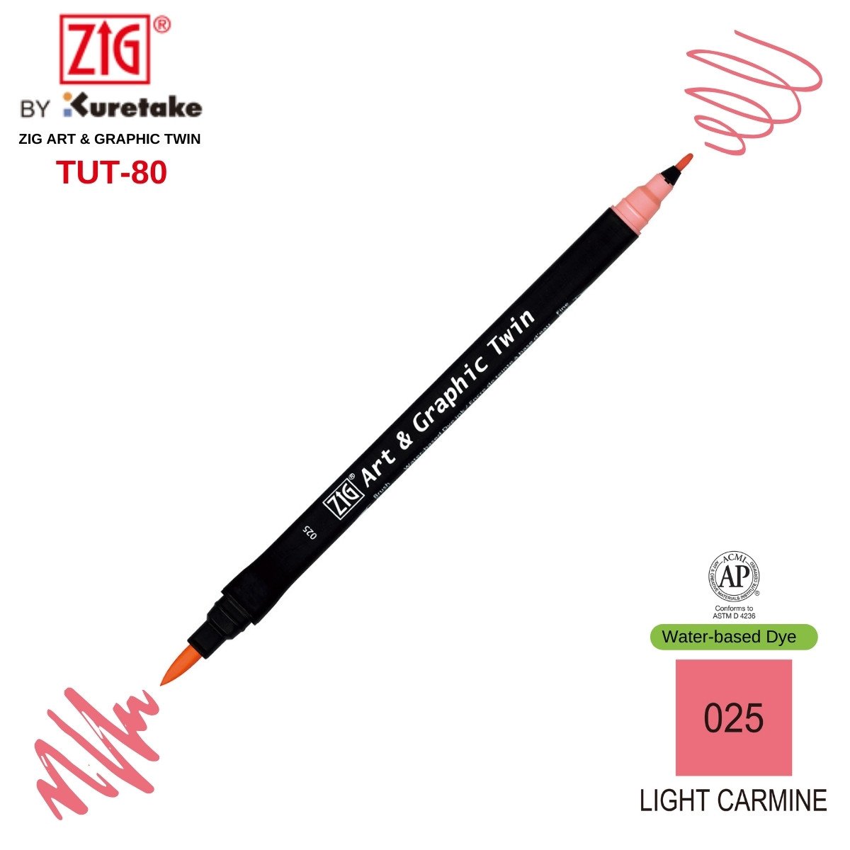Zig Art&Graphic Twin Tut-80 Çift Uçlu Keçe Grafik Kalemi 025 Light Carmine